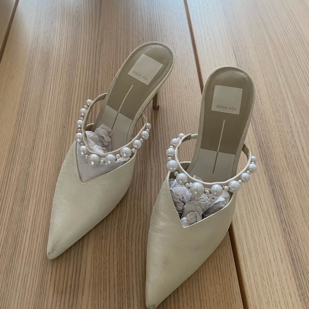 Dolce Vita Cream Pearl-Embellished Heels